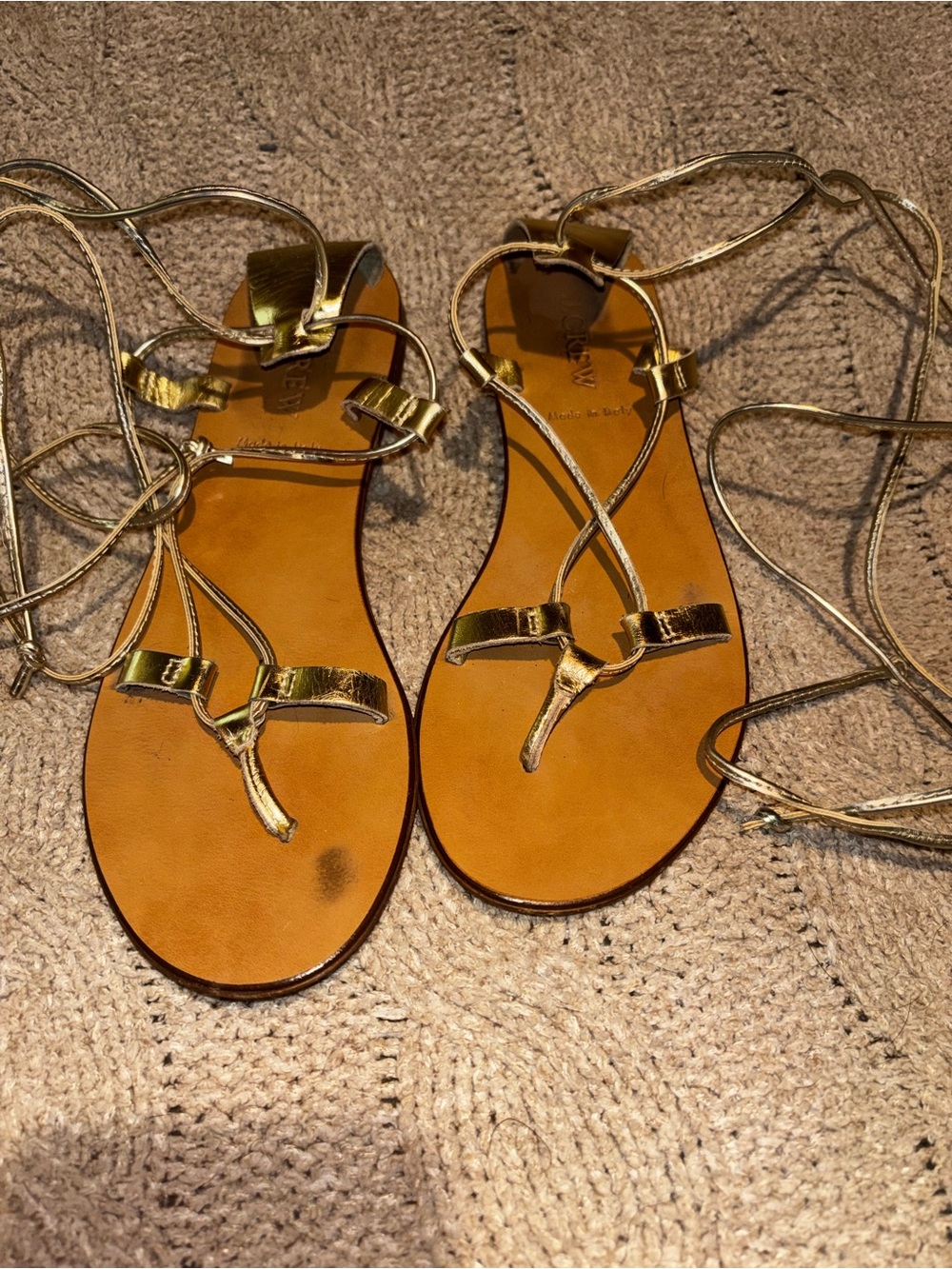 J.Crew Gold Leather Tie-Up Gladiator Sandals Made in Italy 6.5